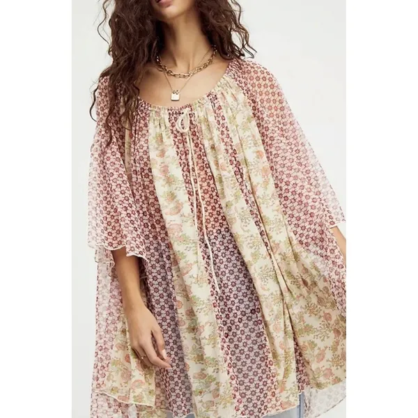 Free People Because I Love You Sheer Tunic Top Wide Sleeve Floral Womens Medium - Image 9
