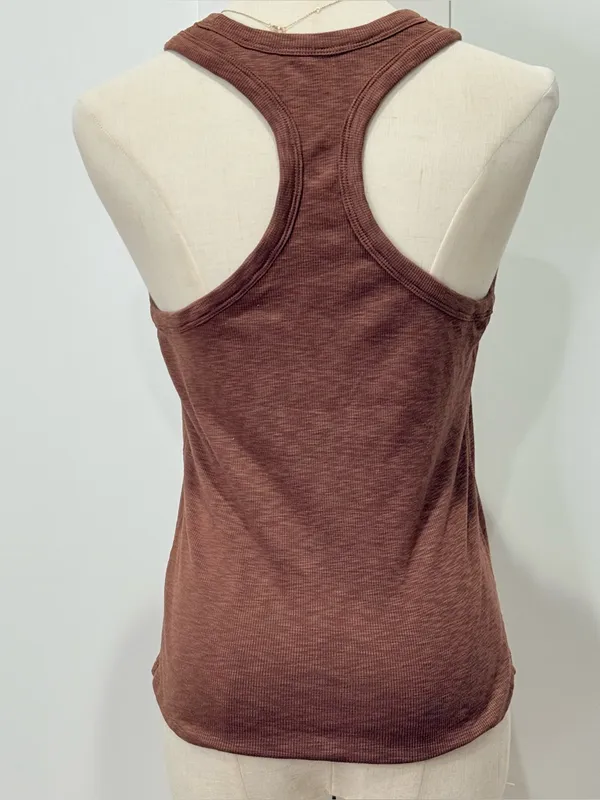 Vuori Sunrise Ribbed High Neck Tank Top Small Brown Racerback Athleisure Workout - Image 6