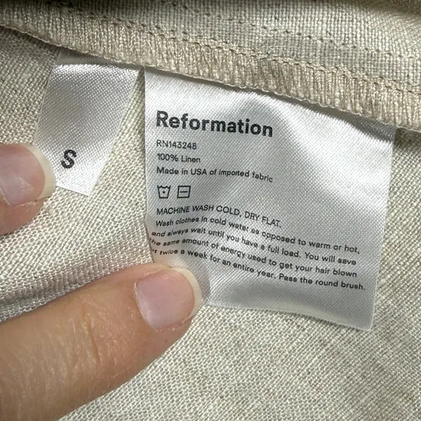 Reformation Oatmeal Beige‎ 100% Linen Smocked Puff Sleeve Mini Dress Size S - Image 3