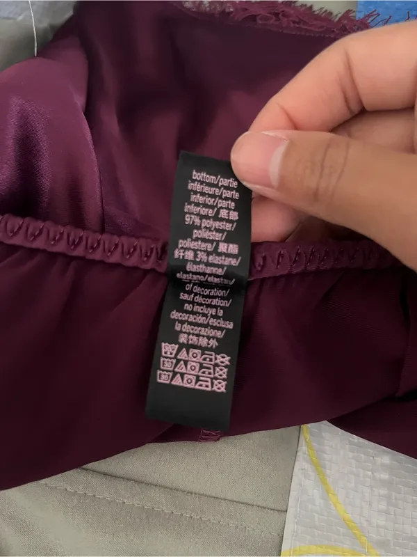 Victoria's Secret Burgundy Purple Satin Pajama Shorts Medium Lace Trim Sleepwear - Image 7