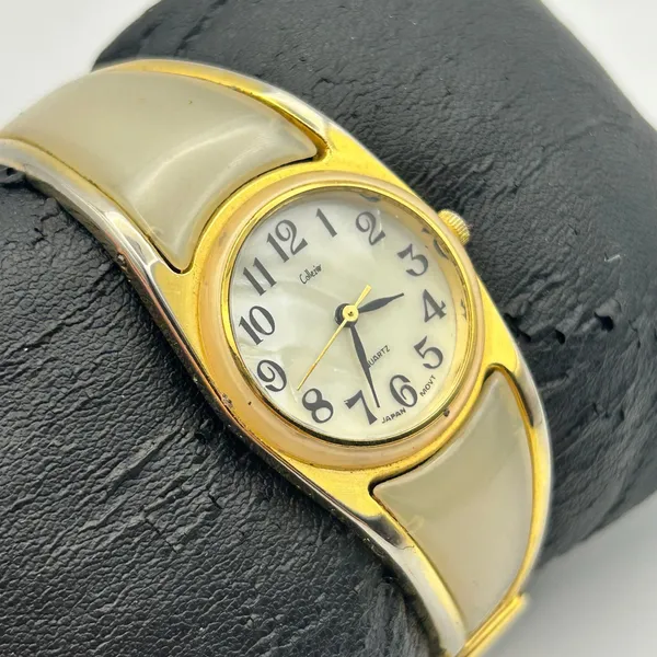 Collezier Two-tone Mother Pearl Dial Women’s Cuff Watch Working New Battery - Image 3