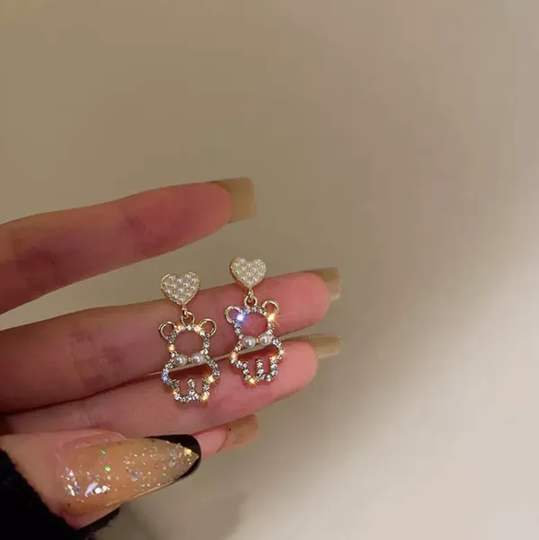 Gold Plated Cute bear Pearl Earrings - Image 2