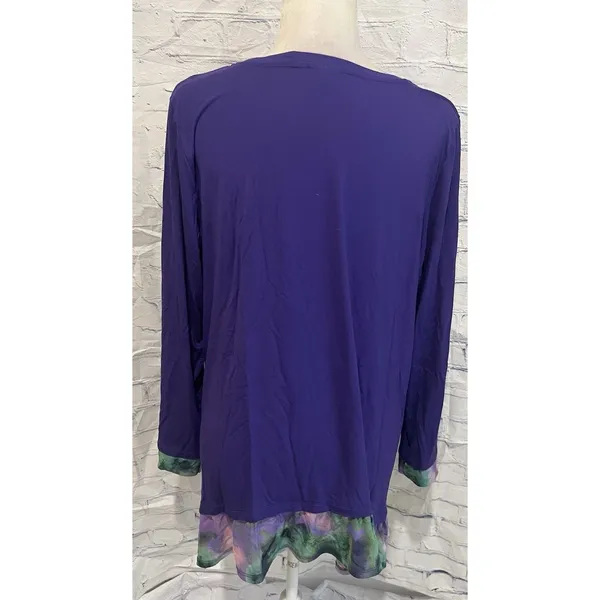 LOGO by Lori Goldstein QVC Rayon Purple Top with Tie-Dye Mesh Hem Size Large - Image 5