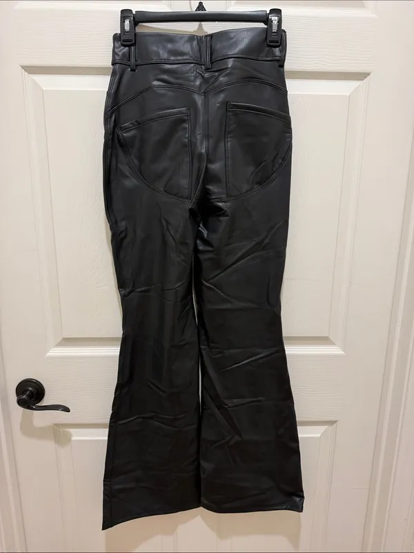 HALARA Black Faux-Leather High Waist Fleece Lined Flare Pants Small (4/6) - Image 7
