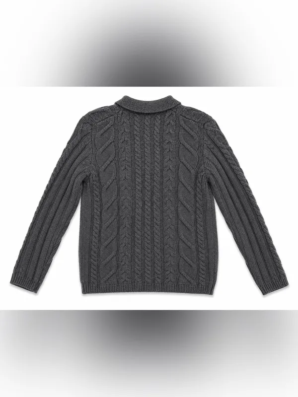 Ann Taylor Womens S 100% Wool Cable Knit Cardigan Sweater Gray Vintage 80/90’s - Image 4