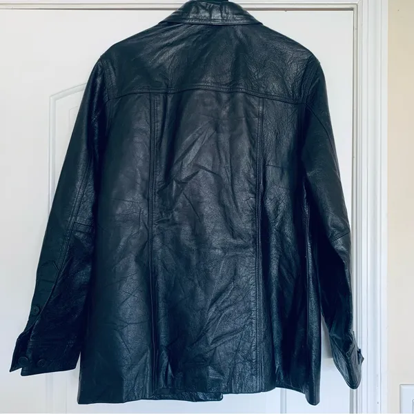 90s Vintage Women's Oversized Black Leather Jacket Size L - Image 10
