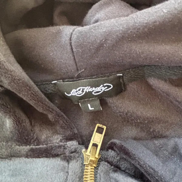 Ed Hardy NWT Silver Tiger Velour Zip Up‎ Hoodie Large Rhinestone Y2K athleisure - Image 5