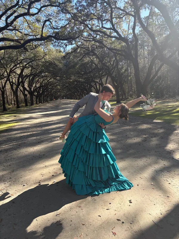 Teal Sherri Hill Ruffled Prom Dress - Image 4