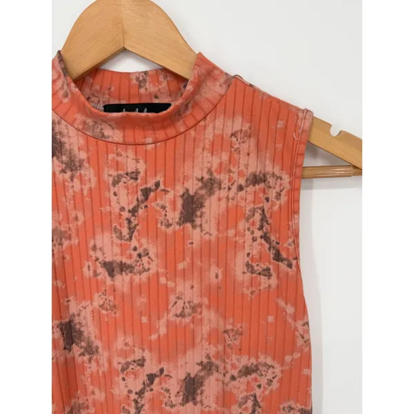 Lipslide Bodycon Dress Womens S Orange Tie Dye Mock Neck Ribbed Excellent - Image 2