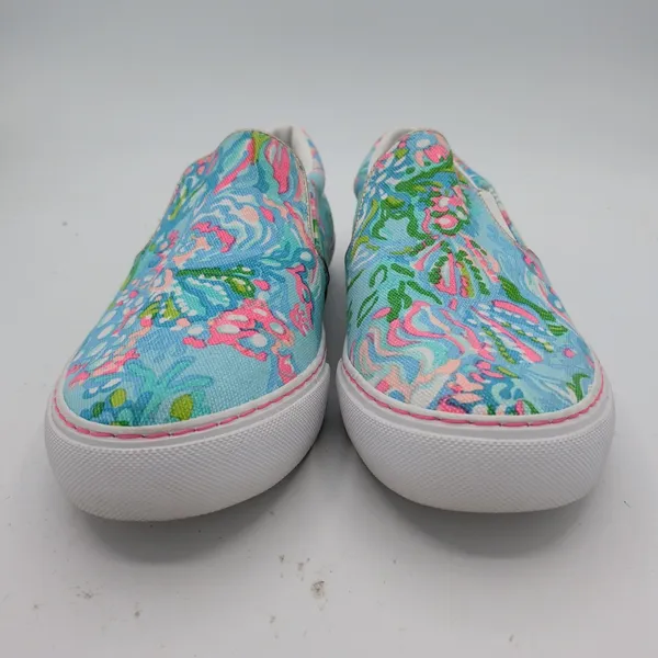 Lilly Pulitzer Julie Slip On Sneakers Womens 7.5M Tropical Floral Blue Pink m‎ - Image 3