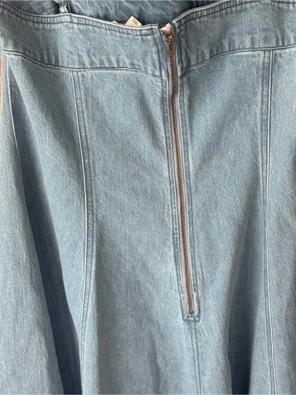 Anthropologie denim midi dress Marin Square Neck Pilcro fit & flare light wash - Image 8
