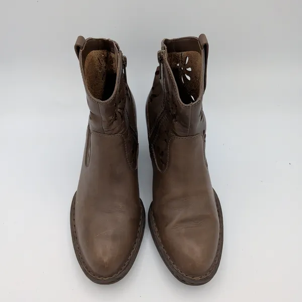 Born Ivy Brown Leather Floral Laser Cut Out Ankle Boots‎ Womens 7 EU 38 - Image 4