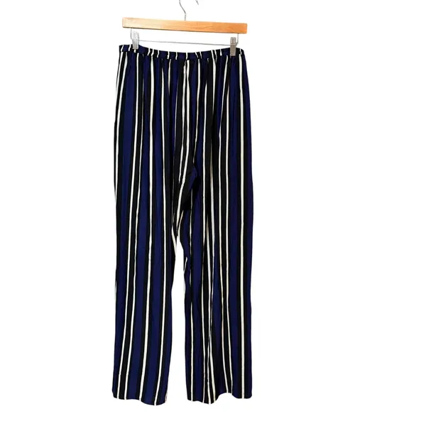 Maeve Anthropologie Navy Blue White Striped Wide Leg Pants High Rise Viscose M - Image 3