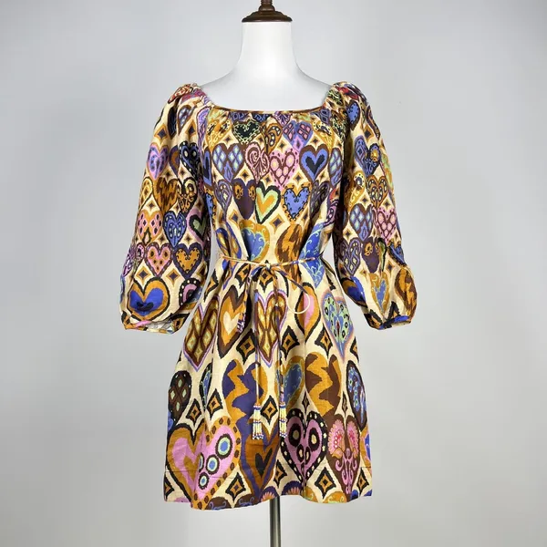 NWOT Farm Rio Hearts Ikat Cream Long-Sleeve Mini Dress Size M - Image 2