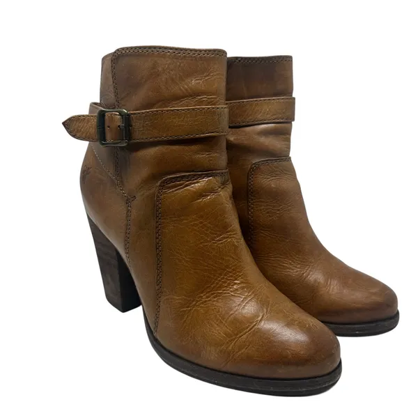 Frye Patty‎ Riding Bootie Brown Leather Harness Ankle Boots Heel Womens 7.5M - Image 6
