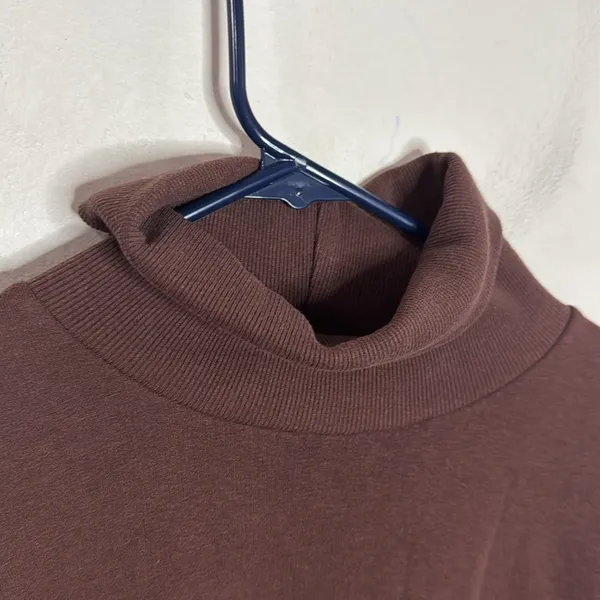 Zara Athleisure Chocolate Brown Cobination Turtleneck shirttail Sweatshirt Sz L - Image 4