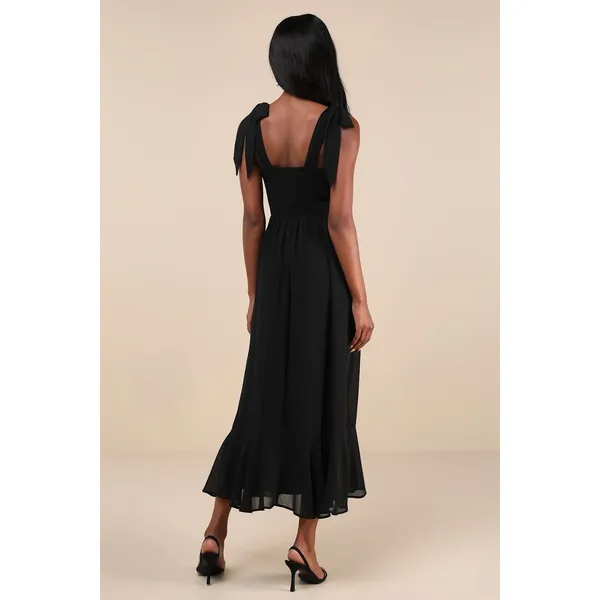 NWT Lulus Summer Invite Black Tie-Strap Tiered Midi Dress Bridesmaid Classy Sz S - Image 3