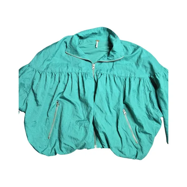 Free People‎ Now or Never Nylon Bomber Turquoise Jacket Size: XS - Image 3