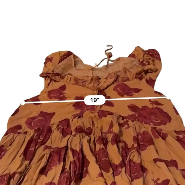 Free‎ People Tilly Printed Tunic Dress Medium Orange Floral Ruffle Boho Mini - Image 7