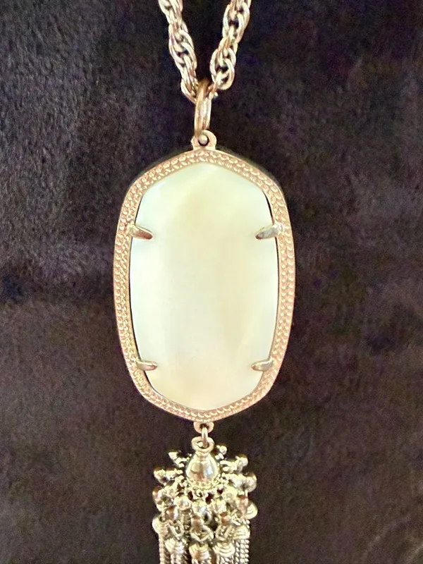Kendra Scott Silver Pendant Necklace with White Stone and Tassel - Image 3
