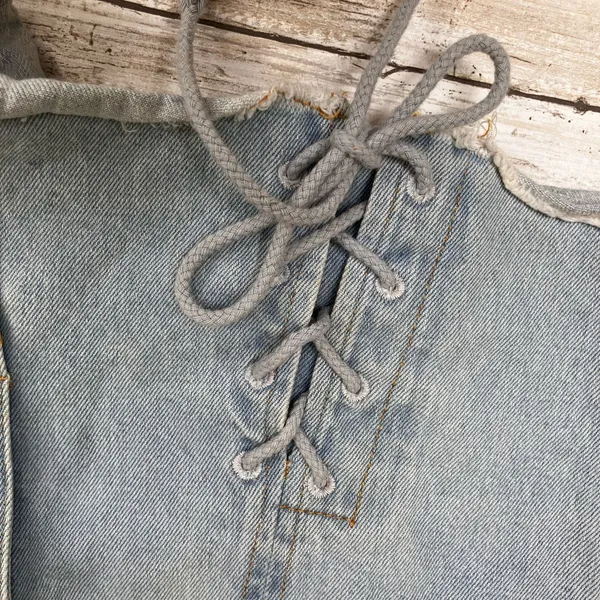 Lace Up Denim Micro Shorts S Light Wash Blue Frayed Boho Festival Daisy‎ Dukes - Image 3