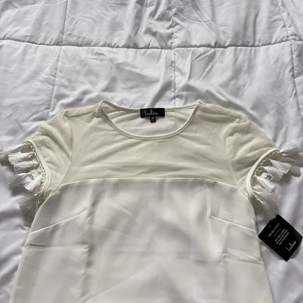 NEW Lulus‎ Iced Latte Dress Womens Medium White Shift Tassel Wedding Cocktail - Image 5