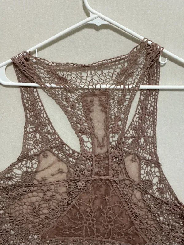 Delicate Crochet Lace Racerback Bandeau - Brown - Image 5