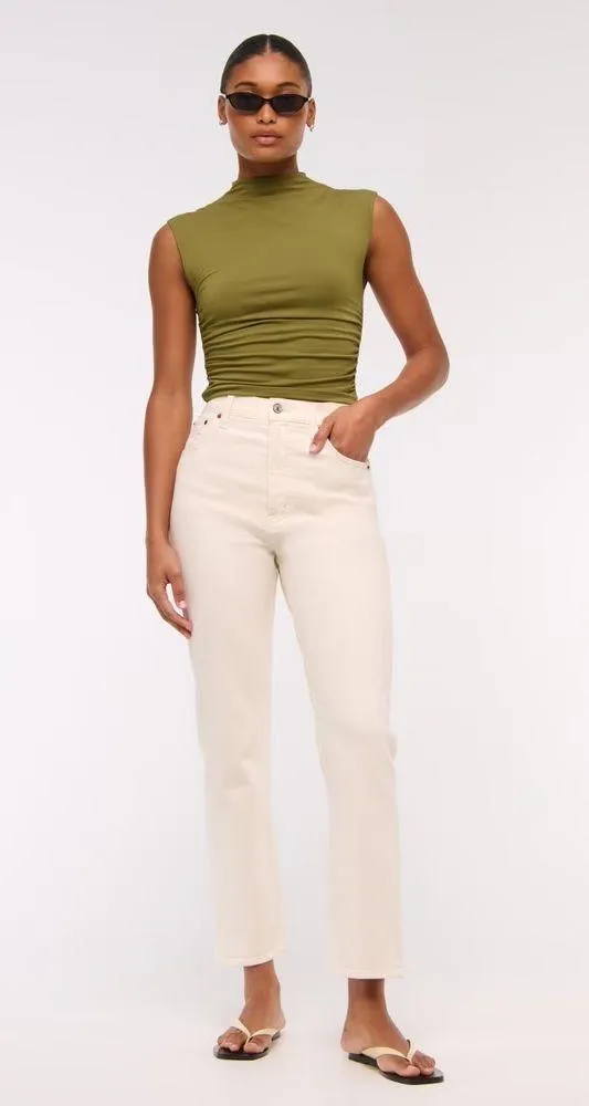 Abercrombie Cream Ankle Straight Ultra High-Rise Jeans - Image 2