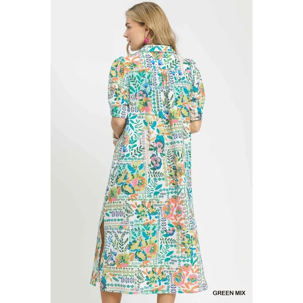 Umgee Folk Print Midi Dress with‎ Side Pockets - Small - Image 3