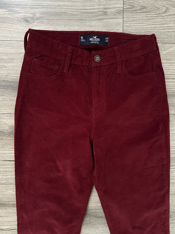 Hollister High-Rise Corduroy Pants Flare Deep Burgundy - Image 2