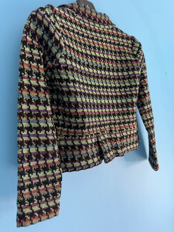 Naven AVEC Vintage-Style Multicolor Pixelated Woven Knit Button-Up Jacket - Image 11