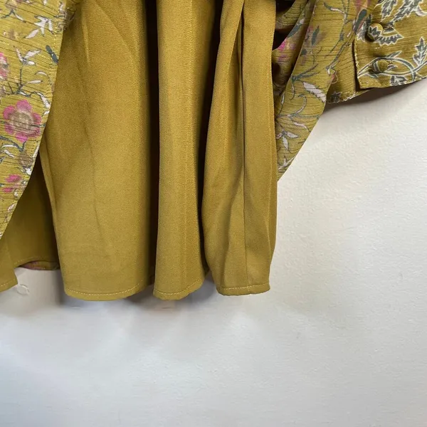 House of Harlow 1960 Mustard Floral Smocked Long Sleeve Flowy Smocked dress M - Image 8