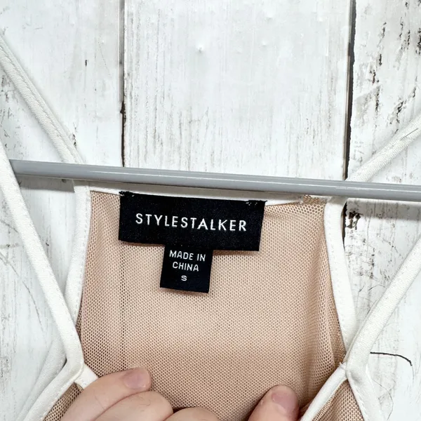 Style Stalker Dress Women Size Small White Tan Lace Detail Spaghetti Strap Mini‎ - Image 2