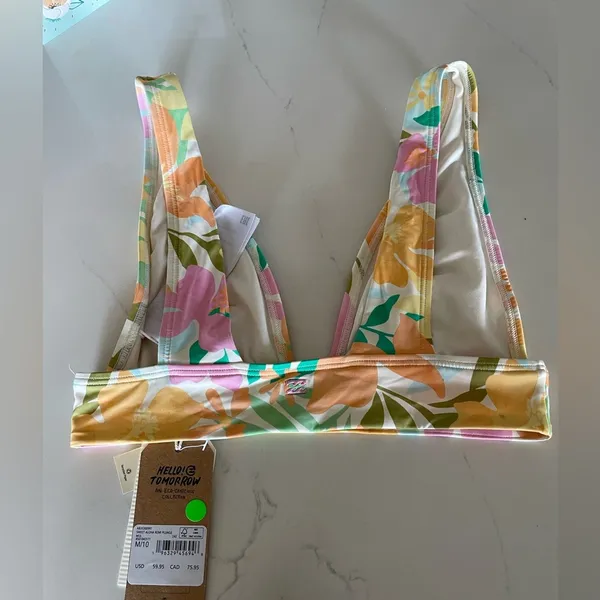 Billabong Sweet Aloha Remi Plunge Top-Multi NWT🌺🌊☀️ size M 6/8 floral bikini top - Image 2