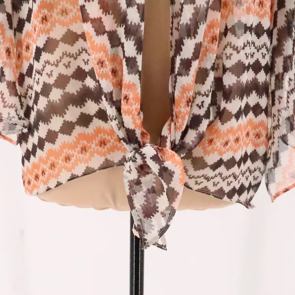 Southwestern Print Sheer Kimono Size S Lightweight Tie Front Cover Up Geometric - Image 3