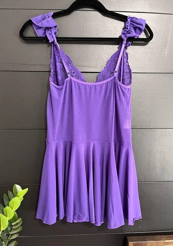 SHIRLEY OF HOLLYWOOD Vintage Silky Sheer Lace Mini Slip Dress Lingerie Sz L EUC - Image 3