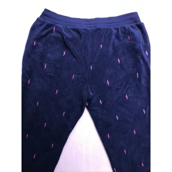 PJ Salvage Pajama Set Women Large Blue Lightning‎ Bolt Fleece Loungewear - Image 11