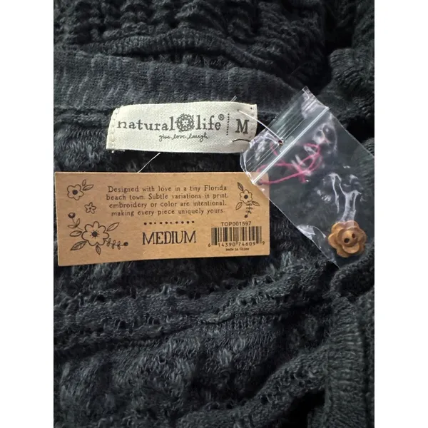 NWT Natural Life Open Knit Cropped Ruffle Button Front Cardigan Sweater Medium - Image 7