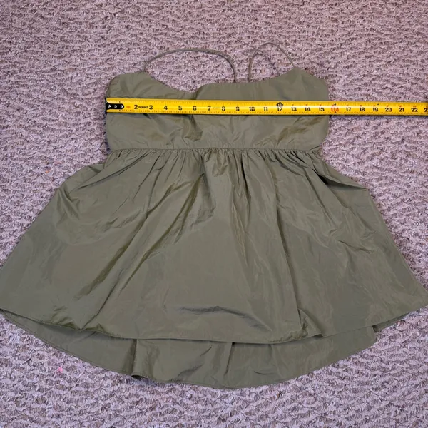 Wilfred Aritzia Olive Green Tie Back Babydoll Cami Top Large Open Back Taffeta - Image 5