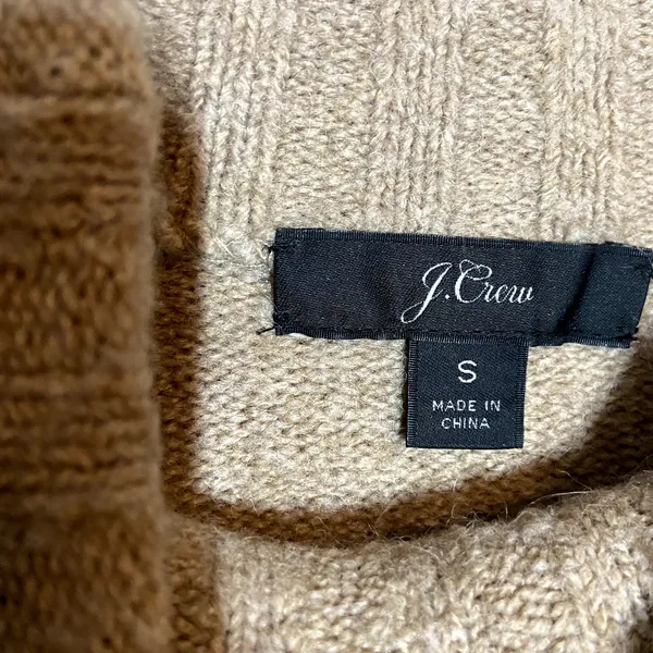 J.Crew Alpaca Sweater Merino Wool Knit Mock Neck Ribbed Hem Pullover Tan Small - Image 3