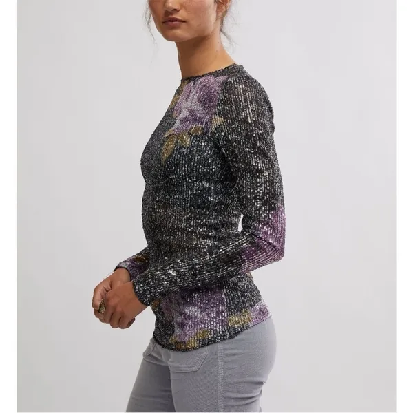 Intimately Free People Gold Rush Floral Sequin Long Sleeve Top - Image 2