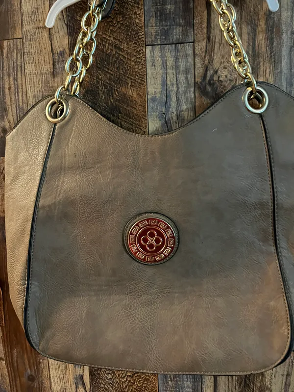 Taupe women's handbags with shoulder strap medium size 13 length x 16 wide faux leather - Image 3