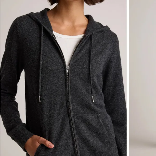 Nwt quince Mongolian Cashmere Full-Zip Hoodie $120 S spring charcoal knit casual - Image 2