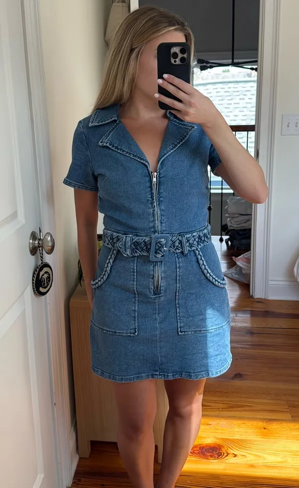 Veveret Denim Mini Dress Blue Size M - Image 3