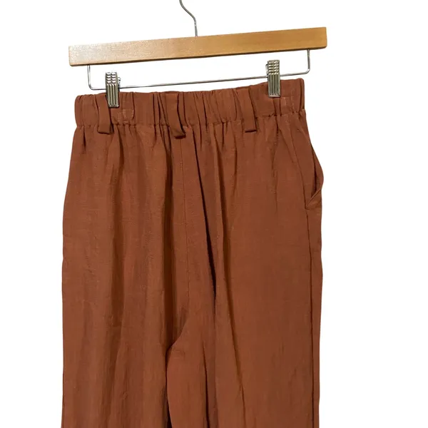 Halara Rust Brown High Waisted Pleated Wide Leg Pants Tall XS Woven Trousers - Image 6