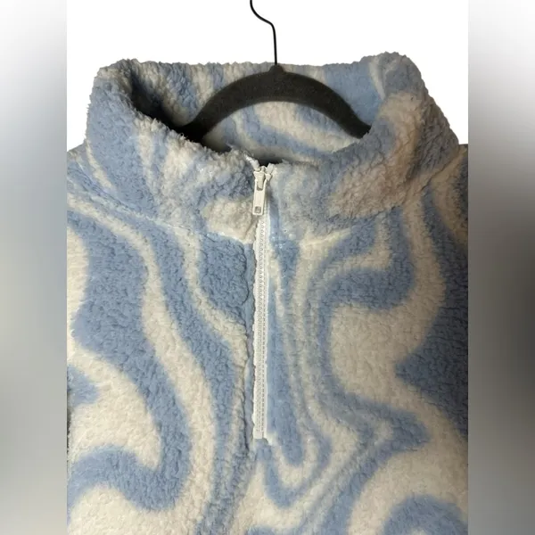 SO Sherpa Fleece Half‎ Zip Pullover Womens XL Blue White Swirl Cozy - Image 5