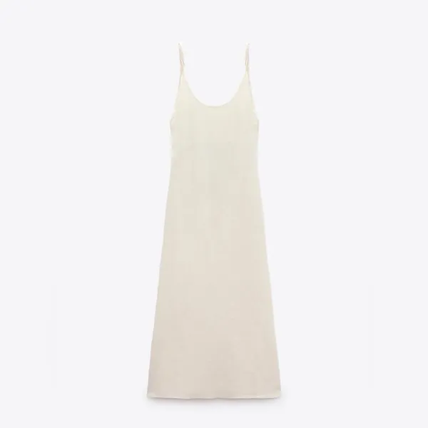 Zara Bloggers Fav Ecru Linen Blend Bohemian Open Back Cut Out Midi Dress‎ Sz L - Image 7