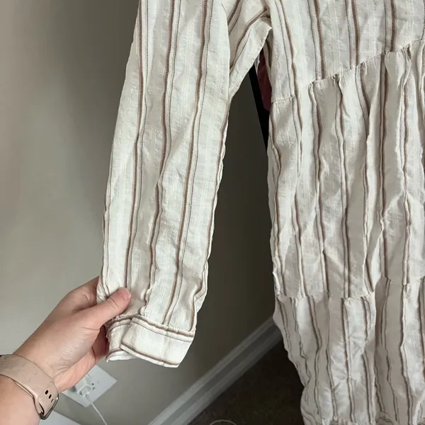 Zara White and Brown Striped Long Sleeve Dress - Image 6
