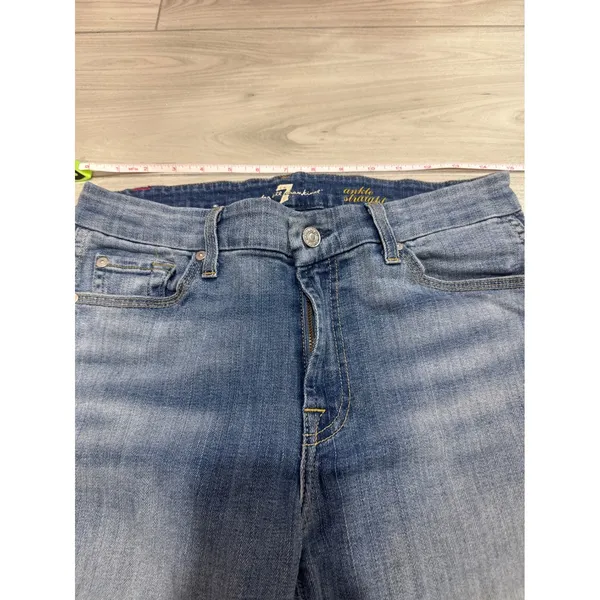 7 For All Mankind Ankle Straight Jeans Blue Released Raw Hem Size 29 - Image 3