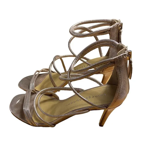 Chinese Laundry GOLD sparkly Open Toe Metallic Strappy Heels Size 8M - Image 2